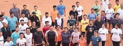 Members of Jayanagar Jaguars during a practice session Nagaraja Gadekal