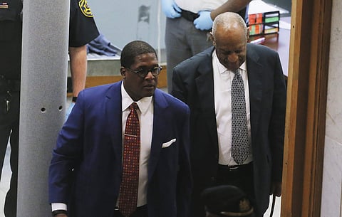 Bill Cosby arrives for his sexual assault trial at the Montgomery County Courthouse in Norristown, Pa., Friday, June 16, 2017. (Lucas Jackson/Pool Photo via AP)