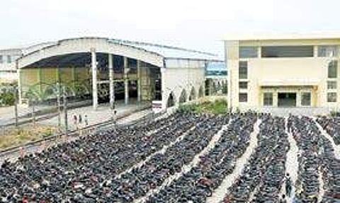 The congested two-wheeler parking area at Velachery railway station | MARTIN LOUIS
