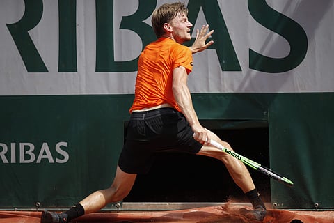 Belgium's David Goffin twists his right ankle in his match against Argentina's Horacio Zeballos during their third round match of the French Open tennis tournament at the Roland Garros stadium, in Paris. | AP