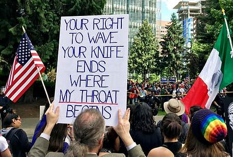 Thousands of protesters gather in Portland, Oregon, Sunday, June 4, 2017, for competing rallies. (Photo | AP)