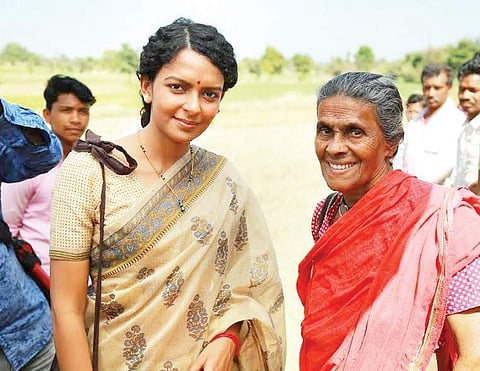 Social worker Daya Bai with Bengali actor Bidita Bag on the sets of Daya Bai