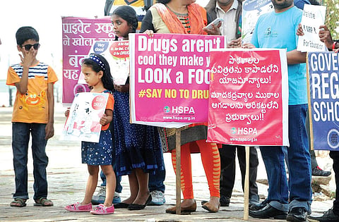 Parents and students at the #NotInMy(School’s) name protest organised in Hyderabad on Saturday | Sayantan Ghosh