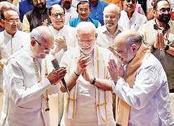 PM Narendra Modi with D Raja, Farooq Abdullah and Sharad Pawar at the all-party meeting in New Delhi on Sunday | PTI
