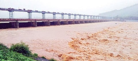 Water gushes out of Gotta Barrage in Hiramandalam of Srikakulam district on Monday | Express