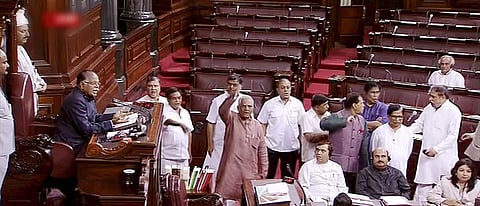 Angry members of the Congress and other opposition parties forced adjournments of the proceedings as they questioned the NOTA provision for these elections. | PTI File Photo