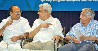 CPM politburo member Prakash Karat sharing a light moment with CPM state secretary Kodiyeri Balakrishnan and economist C P Chandrasekhar at the seminar ‘25 Years of Financial Sector Reforms’ in Thiruvananthapuram on Saturday