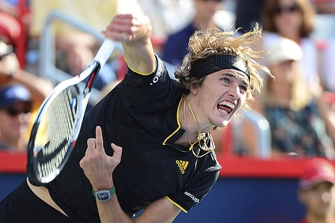 Alexander Zverev, of Germany, serves to Roger Federer, of Switzerland, during the final of the Rogers Cup tennis tournament. | AP