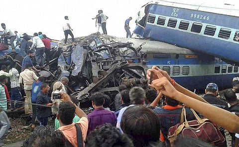 Scene from the Utkal Express derailment in Uttar Pradesh. | PTI
