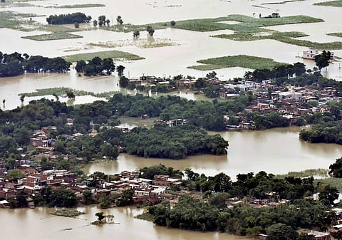 An aerial view of a flood-hit region of Motihari district in Bihar. | PTI