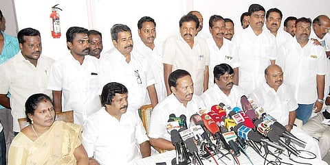 Legislators and MP from Cuddalore speaking to reporters on Saturday | EXPRESS