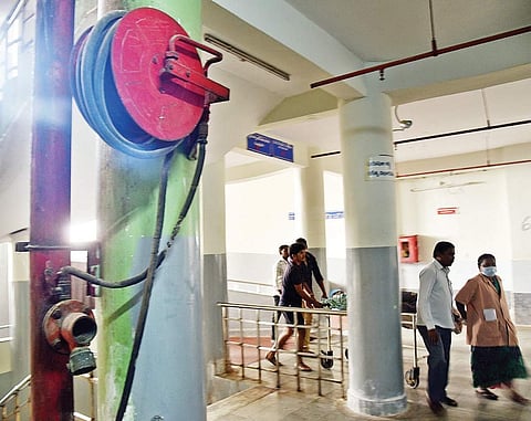 Damaged fire safety equipment at Gandhi Hospital | r satish babu