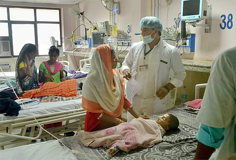Children receive treatments in the Encephalitis Ward at the Baba Raghav Das Medical College Hospital in Gorakhpur. (File | PTI)