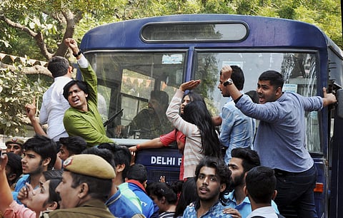 ABVP student activists during a clash in Delhi. (PTI Photo)