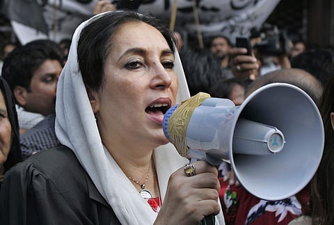 Former two-time premier Bhutto was killed in a gun and bombing attack in Rawalpindi on December 27, 2007 when she came out of park after addressing an election rally. (File photo | AP)
