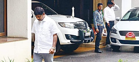 Congress MP D K Suresh leaving the house of his brother, Energy minister D K Shivakumar, in Sadashivanagar on Friday | Pushkar V