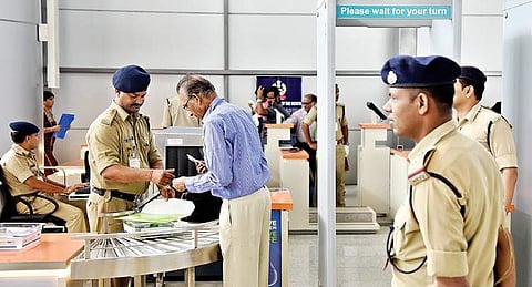 Ten self-check in kiosks for passengers with hand baggage installed at Rajiv Gandhi International Airport in Hyderabad on Friday | R Satish Babu