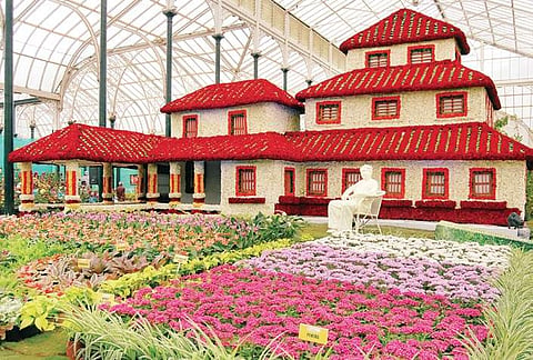 A replica of poet Kuvempu’s house at the Independence Day Flower Show in Lalbagh is the biggest attraction this year