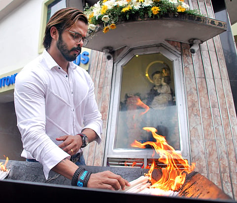 S Sreesanth offers prayers at St Antony’s Church in Kochi on Monday | Express Photo Service | K Shijith