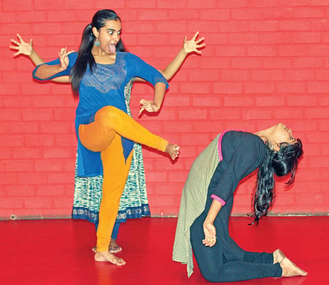Shraavya practising her moves with another dancer during rehearsals