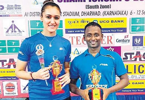 Anthony Amalraj (R) beat Sharath Kamal to win the national ranking TT meet