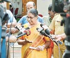 Kerala Women’s Commission chairperson M C Josephine speaking to reporters at the mega adalat in Thiruvananthapuram | Manu R Mavelil
