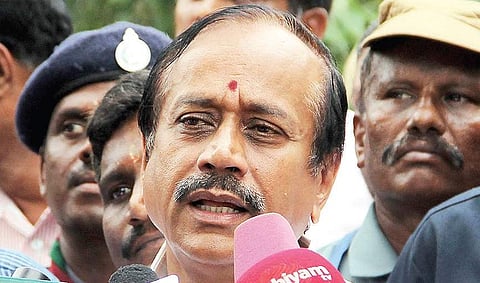 H Raja addressing the media after losing election to the chairman post of TN Bharat Scouts and Guides to P Mani in Chennai on Saturday | Express