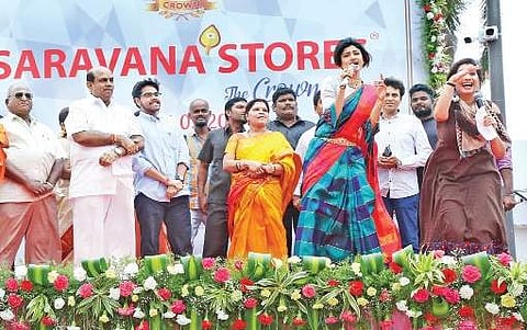Actor Oviya performing after inaugurating Saravana Stores - The Crown Mall on Old Mahabalipuram Road on Monday