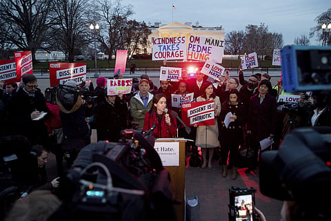 File image for representation- People gather for a protest against President Donald Trump's new travel ban order. (Photo | AP)