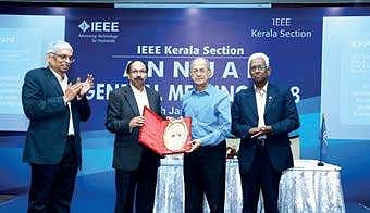 ‘Metroman’ E Sreedharan receiving the KPP Nambiar Award in Thiruvananthapuram on Saturday