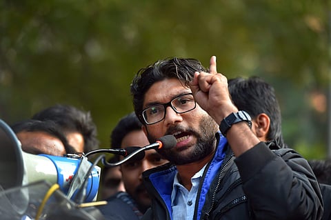 Dalit leader and Gujarat MLA Jignesh Mevani addresses the 'Youth Hunkar' rally in New Delhi. | PTI