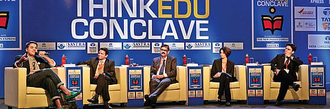(L-R) Parmesh Shahani, Head, Godrej India Culture Lab, Venuguswamy Ramaswamy, Global Head, iON, TCS, C Velan, CEO & MD, IT Park & Regional Head, TATA Realty & Infrastructure, Rama Kirloskar, MD, Kirloskar Ebara Pumps Ltd, Dhruv Galgotia, CEO, Galgotias Un