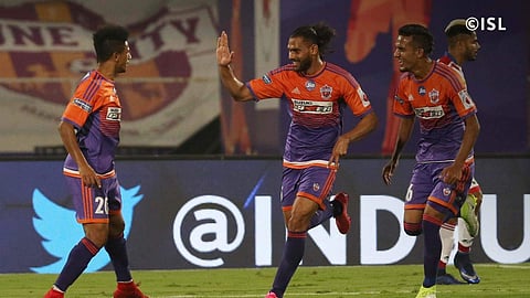 Pune City players celebrate their win. (Photo | ISL website)