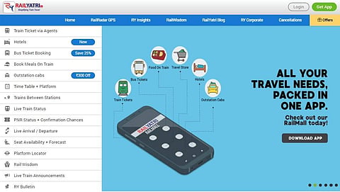 Screengrab of RailYatri website
