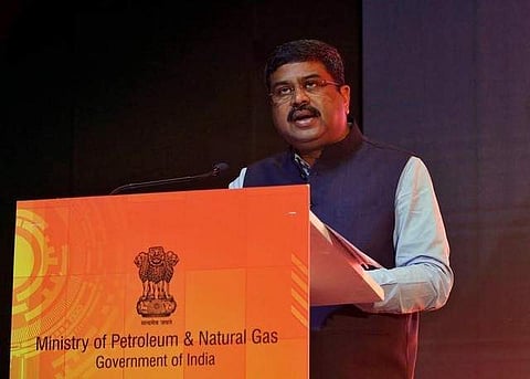 India's Oil Minister Dharmendra Pradhan speaks at a road show organised by the Directorate General of Hydrocarbon (DGH) in Mumbai, India, October 26, 2017. REUTERS