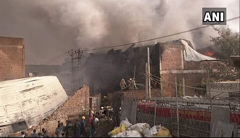 Fire broke out in a mattress godown in Delhi's Mundka. (ANI)