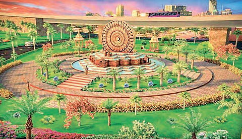 Conceptual designs of Dharmachakra to come up at Kanaka Durga Varadhi junction in city | Express