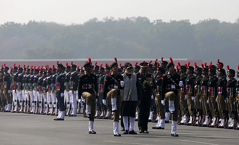 PM Narendra Modi inspecting an NCC parade in New Delhi on Sunday. (EPS | Shekhar Yadav)