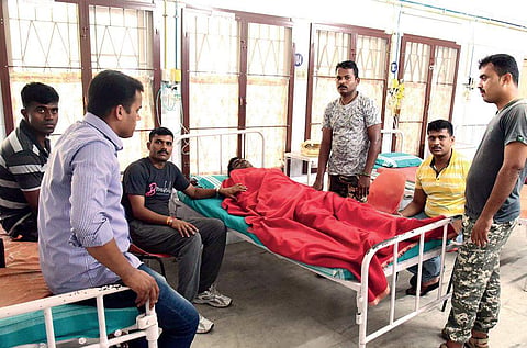 Gaikwad, a CISF constable, who suffered nausea following the ammonia leakage, undergoing treatment at Port Trust Hospital | Albin Mathew