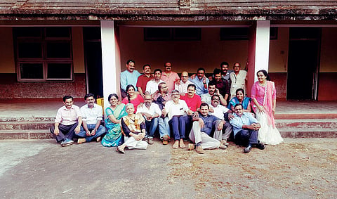 The alumni of Ambalamedu High School are all smiles as they pose for the cameras during the reunion held on school premises on Sunday | EPS