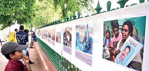 Exhibition of photos on Ockhi disaster taken by photojournalists displayed in front of secretariat on Wednesday B P Deepu