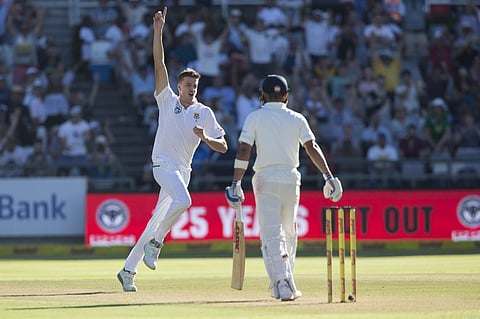 Morne Morkel celebrates the wicket of Indian skipper Virat Kohli on the Day 1 of the India South Africa test. (Photo: PTI)