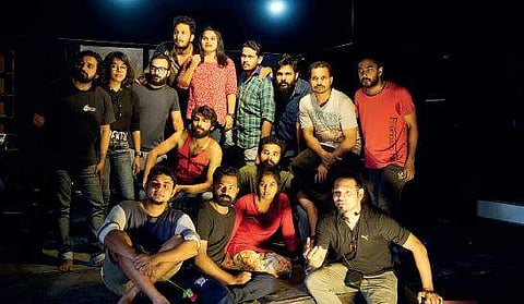 Sajeev Nambiyath with other theatre artists at the ActLab Studios Albin Mathew
