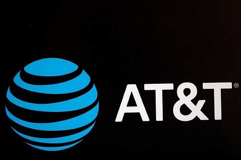 The AT&T logo is pictured during the Forbes Forum 2017 in Mexico City, Mexico, September 18, 2017.