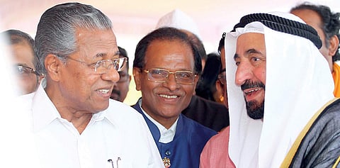 Sharjah ruler and UAE Supreme Council member Sheikh Sultan Bin Muhammed Al Qasimi with Kerala Chief Minister Pinarayi Vijayan (File photo| Kaviyoor Santhosh)