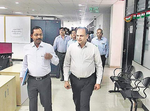 Telangana and AP officials leave the KRMB meeting on Tuesday| Sathya Keerthi