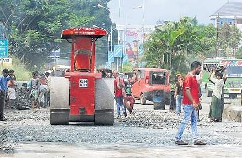 Repair work undertaken on the Kakkanad-Palarivattom road on Monday A Sanesh