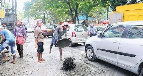 Repair work underway at Palarivattom-Kakkanad road A Sanesh