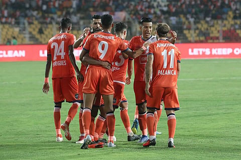 The FC Goa team after defeating Mumbai City FC in an ISL match on 24 October 2018. (Photo | FC Goa/ Twitter)