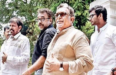 Nadigar Sangam president Nassar along with other actors. (File photo | EPS)